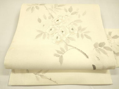 平和屋着物＊夏物 九寸名古屋帯 作家物 手描き 刺繍 枝花文 金銀糸 正絹 逸品 DAAY8444cm