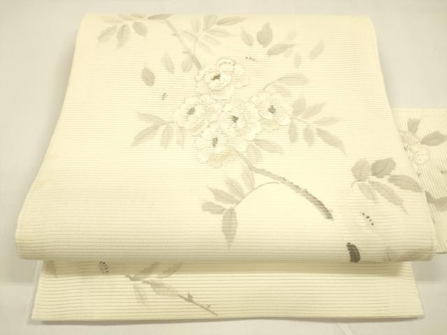 平和屋着物＊夏物 九寸名古屋帯 作家物 手描き 刺繍 枝花文 金銀糸 正絹 逸品 DAAY8444cm