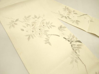 平和屋着物＊夏物 九寸名古屋帯 作家物 手描き 刺繍 枝花文 金銀糸 正絹 逸品 DAAY8444cm