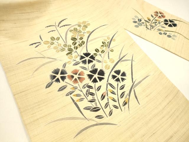 平和屋着物＊夏物 九寸名古屋帯 型染 草花文 麻 逸品 DAAY8445cm