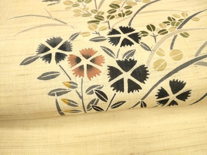 平和屋着物＊夏物 九寸名古屋帯 型染 草花文 麻 逸品 DAAY8445cm