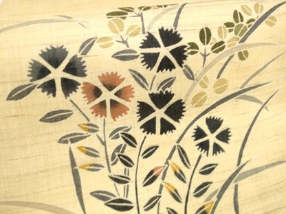 平和屋着物＊夏物 九寸名古屋帯 型染 草花文 麻 逸品 DAAY8445cm