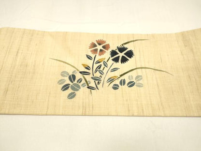 平和屋着物＊夏物 九寸名古屋帯 型染 草花文 麻 逸品 DAAY8445cm