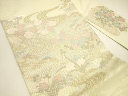 平和屋着物＊夏物 九寸名古屋帯 唐織 流水草花文 金糸 正絹 逸品 DAAY8449cm