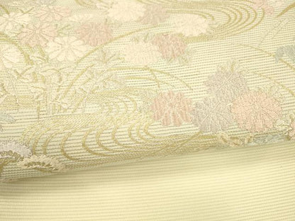 平和屋着物＊夏物 九寸名古屋帯 唐織 流水草花文 金糸 正絹 逸品 DAAY8449cm