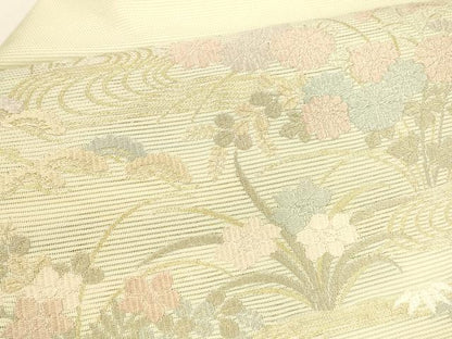 平和屋着物＊夏物 九寸名古屋帯 唐織 流水草花文 金糸 正絹 逸品 DAAY8449cm