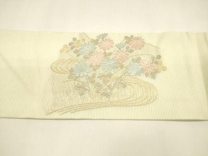 平和屋着物＊夏物 九寸名古屋帯 唐織 流水草花文 金糸 正絹 逸品 DAAY8449cm