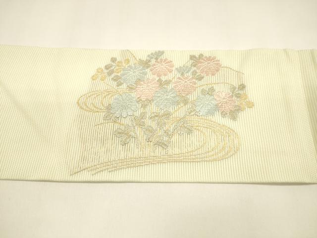 平和屋着物＊夏物 九寸名古屋帯 唐織 流水草花文 金糸 正絹 逸品 DAAY8449cm