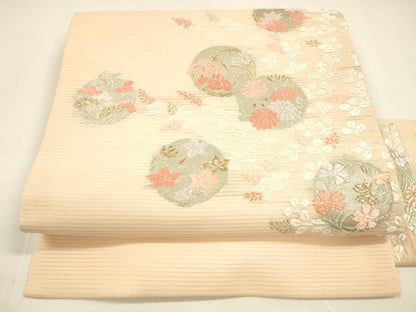 平和屋着物＊夏物 九寸名古屋帯 唐織 草花文 金銀糸 正絹 逸品 DAAY8452cm