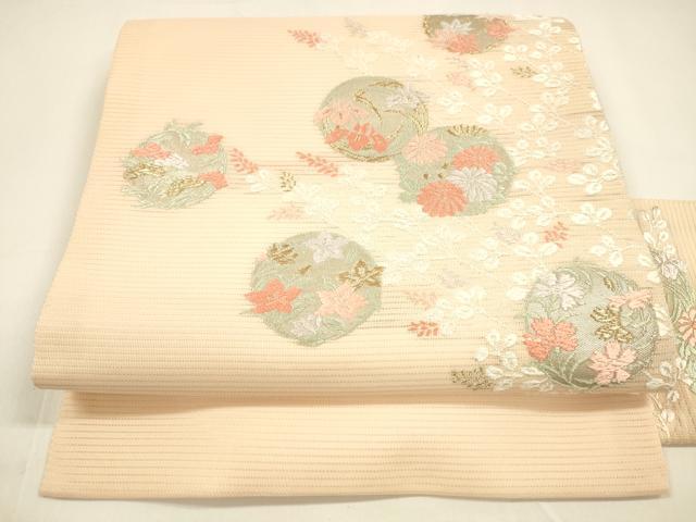 平和屋着物＊夏物 九寸名古屋帯 唐織 草花文 金銀糸 正絹 逸品 DAAY8452cm