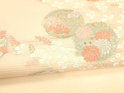 平和屋着物＊夏物 九寸名古屋帯 唐織 草花文 金銀糸 正絹 逸品 DAAY8452cm