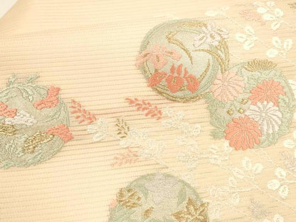 平和屋着物＊夏物 九寸名古屋帯 唐織 草花文 金銀糸 正絹 逸品 DAAY8452cm