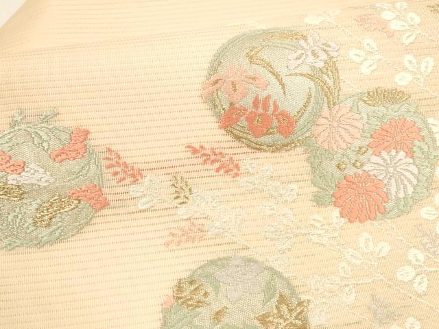 平和屋着物＊夏物 九寸名古屋帯 唐織 草花文 金銀糸 正絹 逸品 DAAY8452cm