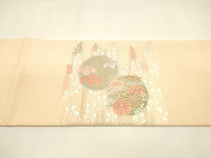 平和屋着物＊夏物 九寸名古屋帯 唐織 草花文 金銀糸 正絹 逸品 DAAY8452cm