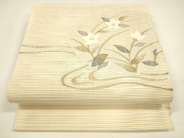 平和屋着物＊夏物 絽綴れ 八寸名古屋帯 流水草花文 金糸 正絹 逸品 DAAY8453cm