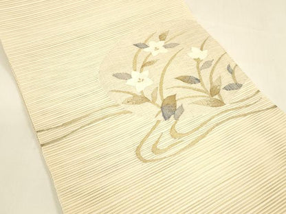 平和屋着物＊夏物 絽綴れ 八寸名古屋帯 流水草花文 金糸 正絹 逸品 DAAY8453cm