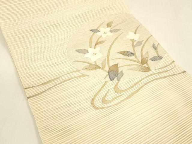 平和屋着物＊夏物 絽綴れ 八寸名古屋帯 流水草花文 金糸 正絹 逸品 DAAY8453cm