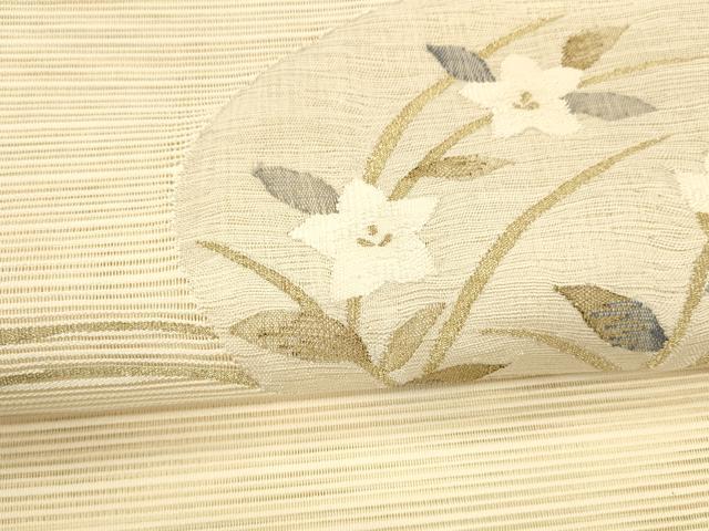 平和屋着物＊夏物 絽綴れ 八寸名古屋帯 流水草花文 金糸 正絹 逸品 DAAY8453cm