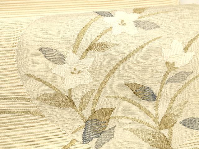 平和屋着物＊夏物 絽綴れ 八寸名古屋帯 流水草花文 金糸 正絹 逸品 DAAY8453cm