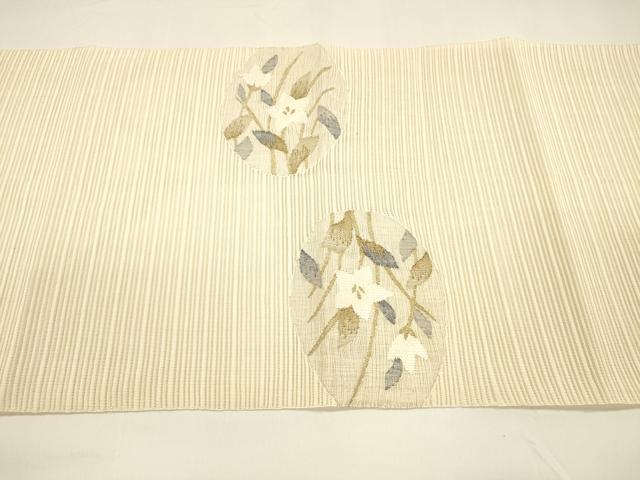 平和屋着物＊夏物 絽綴れ 八寸名古屋帯 流水草花文 金糸 正絹 逸品 DAAY8453cm