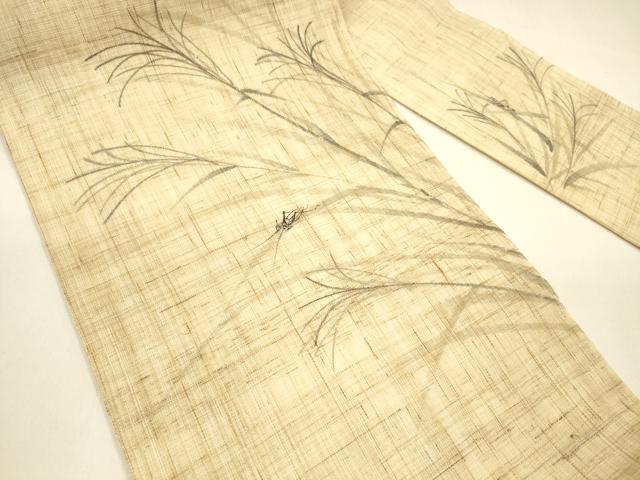 平和屋着物＊夏物 九寸名古屋帯 手描き 夏虫草葉文 三越扱い 麻 逸品 DAAY8454cm