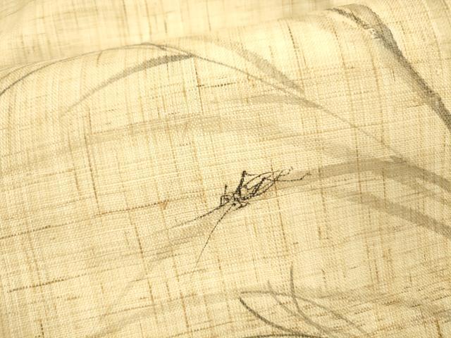 平和屋着物＊夏物 九寸名古屋帯 手描き 夏虫草葉文 三越扱い 麻 逸品 DAAY8454cm