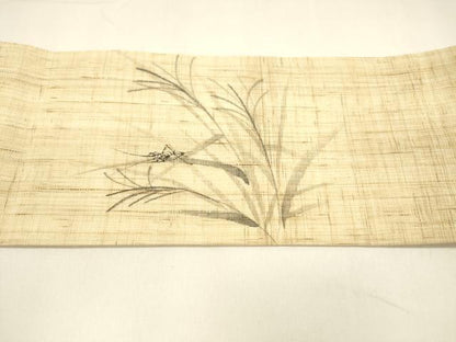 平和屋着物＊夏物 九寸名古屋帯 手描き 夏虫草葉文 三越扱い 麻 逸品 DAAY8454cm