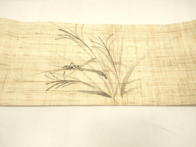 平和屋着物＊夏物 九寸名古屋帯 手描き 夏虫草葉文 三越扱い 麻 逸品 DAAY8454cm