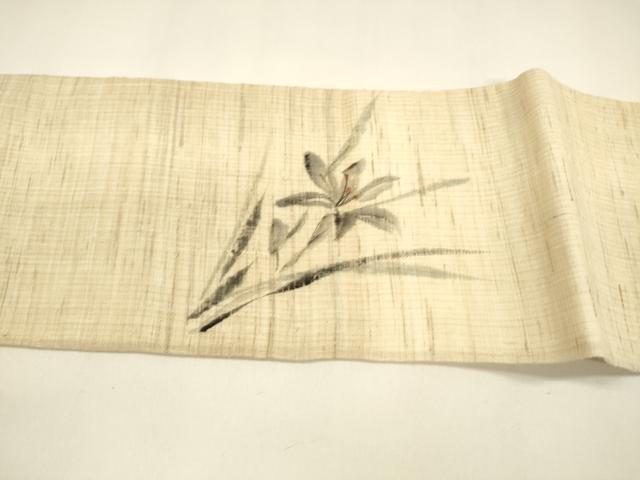平和屋着物＊夏物　九寸名古屋帯　手描き　草花文　麻　逸品　DAAY8455cm