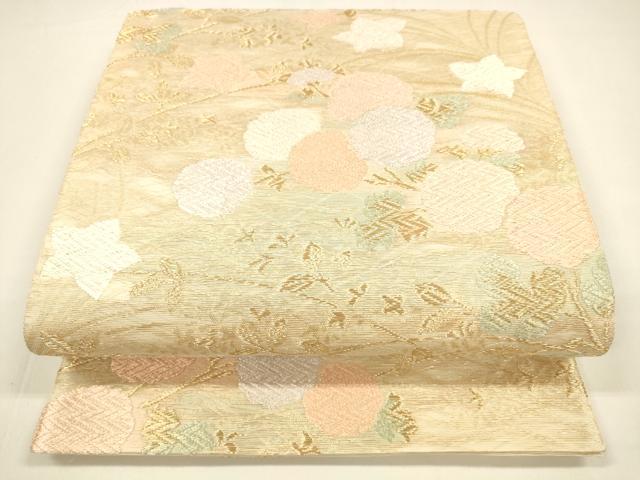 平和屋着物＊夏物 六通柄袋帯 唐織 草花文 金糸 正絹 逸品 DAAY8458cm