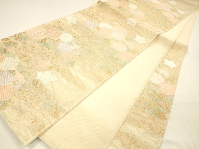 平和屋着物＊夏物 六通柄袋帯 唐織 草花文 金糸 正絹 逸品 DAAY8458cm