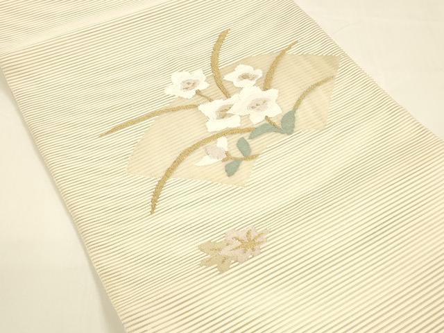 平和屋着物＊夏物 絽綴れ 八寸名古屋帯 地紙草花文 金糸 正絹 逸品 DAAY8460cm