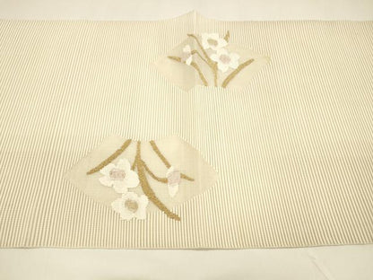 平和屋着物＊夏物 絽綴れ 八寸名古屋帯 地紙草花文 金糸 正絹 逸品 DAAY8460cm