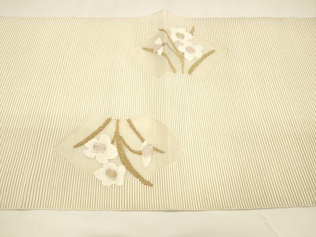 平和屋着物＊夏物 絽綴れ 八寸名古屋帯 地紙草花文 金糸 正絹 逸品 DAAY8460cm