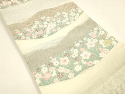 平和屋着物＊夏物 六通柄袋帯 唐織 流水草花文 金銀糸 正絹 逸品 DAAY8461cm