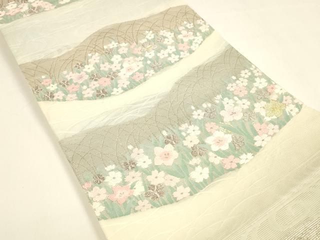 平和屋着物＊夏物 六通柄袋帯 唐織 流水草花文 金銀糸 正絹 逸品 DAAY8461cm