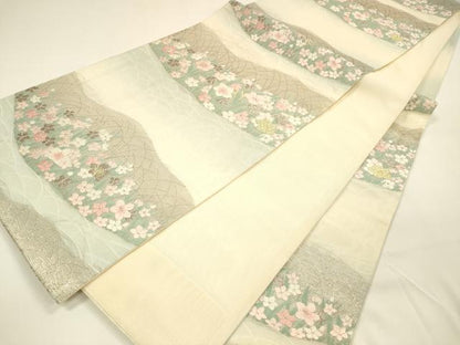 平和屋着物＊夏物 六通柄袋帯 唐織 流水草花文 金銀糸 正絹 逸品 DAAY8461cm