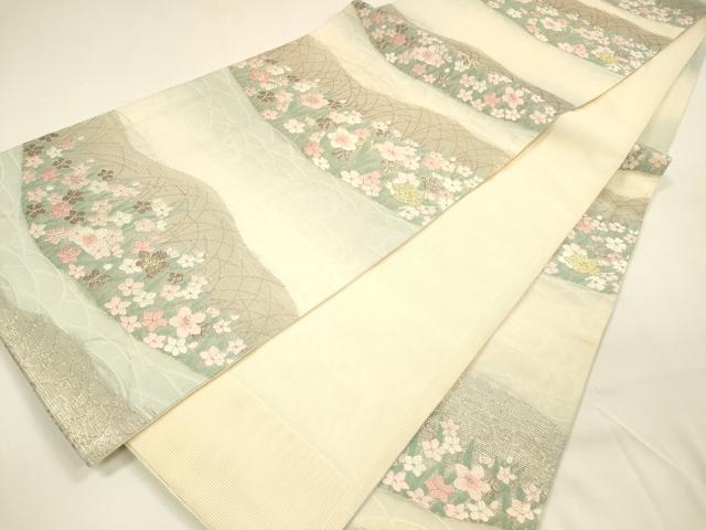 平和屋着物＊夏物 六通柄袋帯 唐織 流水草花文 金銀糸 正絹 逸品 DAAY8461cm