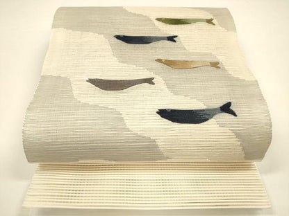 平和屋着物＊夏物　絽綴れ　八寸名古屋帯　魚　正絹　逸品　DAAY8462cm
