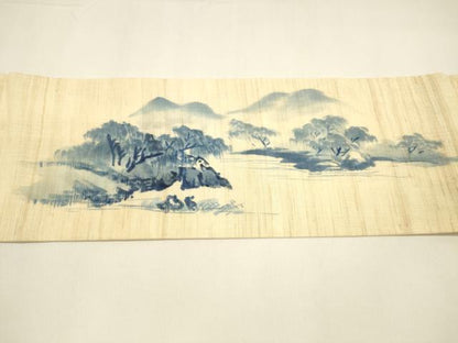 平和屋着物＊夏物　九寸名古屋帯　作家物　手描き　風景文　三越扱い　麻　逸品　DAAY8463cm