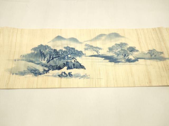 平和屋着物＊夏物　九寸名古屋帯　作家物　手描き　風景文　三越扱い　麻　逸品　DAAY8463cm
