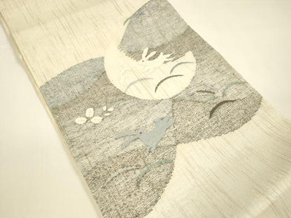 平和屋着物＊夏物 太鼓柄袋帯 すくい織 芝文 月兎 金糸 正絹 逸品 DAAY8464cm