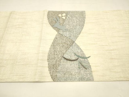 平和屋着物＊夏物 太鼓柄袋帯 すくい織 芝文 月兎 金糸 正絹 逸品 DAAY8464cm