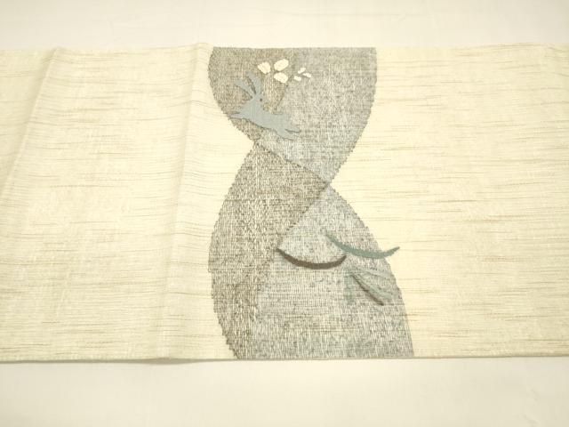 平和屋着物＊夏物 太鼓柄袋帯 すくい織 芝文 月兎 金糸 正絹 逸品 DAAY8464cm
