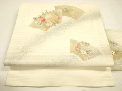 平和屋着物＊夏物 九寸名古屋帯 刺繍 草花文 金銀彩 正絹 逸品 DAAY8465cm