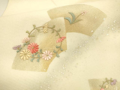 平和屋着物＊夏物 九寸名古屋帯 刺繍 草花文 金銀彩 正絹 逸品 DAAY8465cm