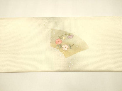 平和屋着物＊夏物 九寸名古屋帯 刺繍 草花文 金銀彩 正絹 逸品 DAAY8465cm