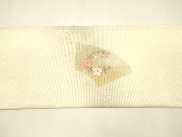 平和屋着物＊夏物 九寸名古屋帯 刺繍 草花文 金銀彩 正絹 逸品 DAAY8465cm