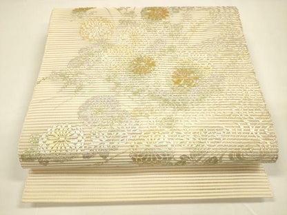 平和屋着物＊夏物　絽綴れ　八寸名古屋帯　螺鈿　流水草花文　金銀彩　正絹　逸品　DAAY8467cm