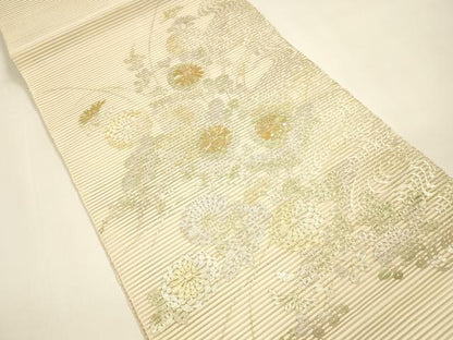 平和屋着物＊夏物　絽綴れ　八寸名古屋帯　螺鈿　流水草花文　金銀彩　正絹　逸品　DAAY8467cm